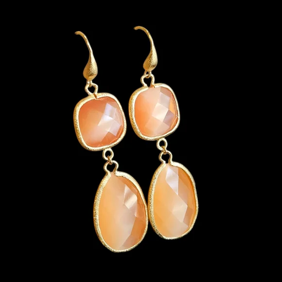 NWT - 18k Gold and Orange Cat's Eye Dangle Earrings